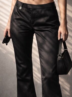 Vintage GUESS Black Label Low Rise Flare Pants Satin G Charm Y2K Rare Polished